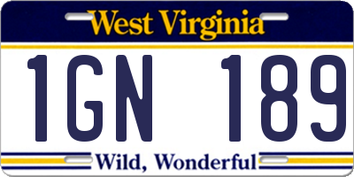 WV license plate 1GN189
