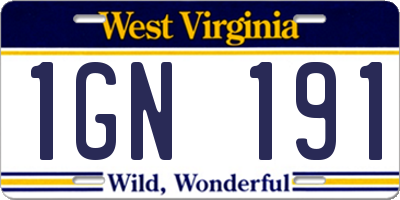 WV license plate 1GN191