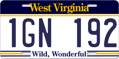 WV license plate 1GN192