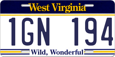 WV license plate 1GN194