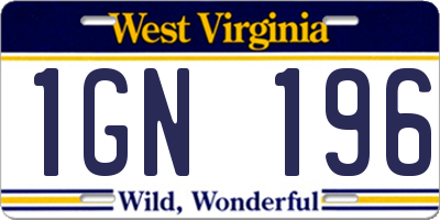 WV license plate 1GN196
