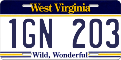 WV license plate 1GN203