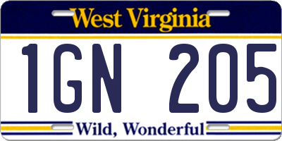 WV license plate 1GN205