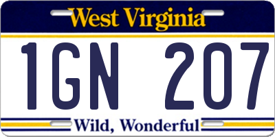WV license plate 1GN207