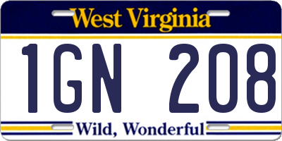 WV license plate 1GN208