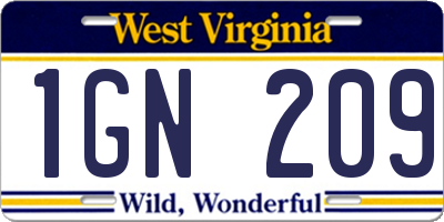 WV license plate 1GN209