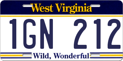 WV license plate 1GN212