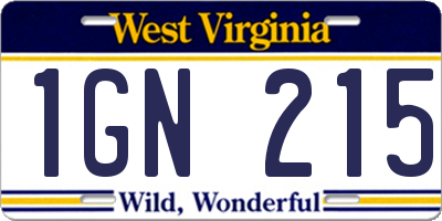 WV license plate 1GN215