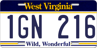 WV license plate 1GN216