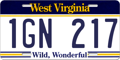 WV license plate 1GN217