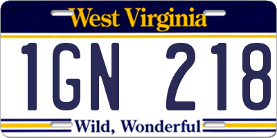 WV license plate 1GN218
