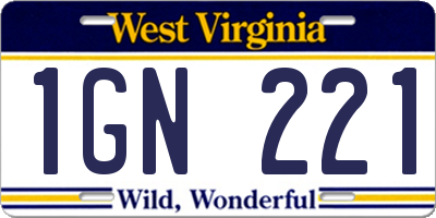 WV license plate 1GN221