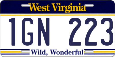 WV license plate 1GN223