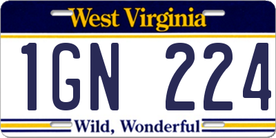 WV license plate 1GN224
