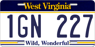 WV license plate 1GN227
