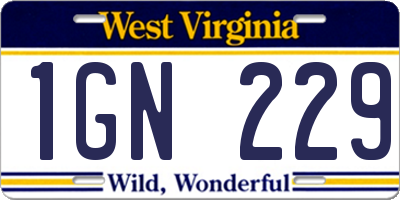 WV license plate 1GN229