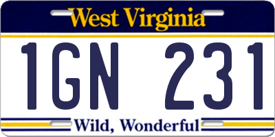 WV license plate 1GN231
