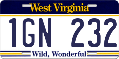 WV license plate 1GN232