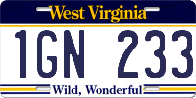 WV license plate 1GN233
