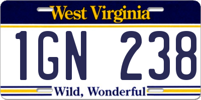 WV license plate 1GN238