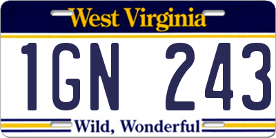 WV license plate 1GN243