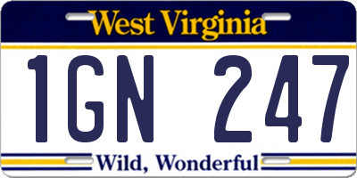 WV license plate 1GN247