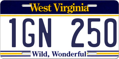 WV license plate 1GN250