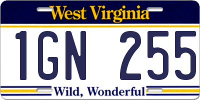 WV license plate 1GN255