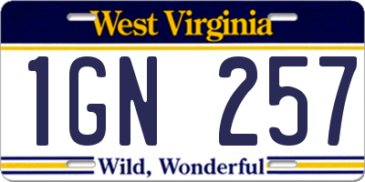 WV license plate 1GN257