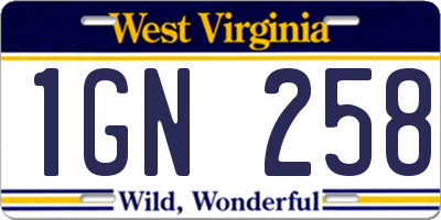 WV license plate 1GN258