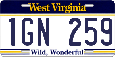 WV license plate 1GN259