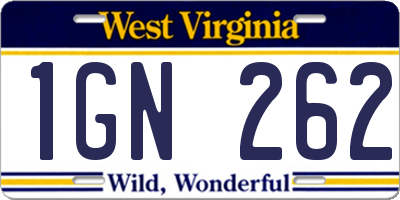 WV license plate 1GN262