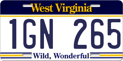WV license plate 1GN265