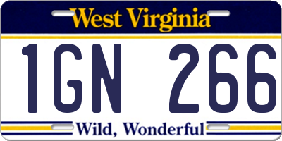 WV license plate 1GN266