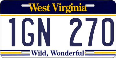 WV license plate 1GN270