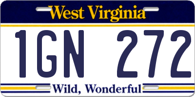 WV license plate 1GN272