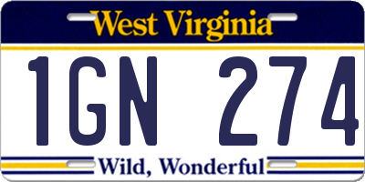 WV license plate 1GN274