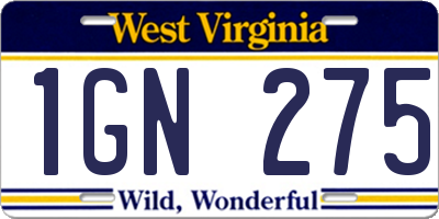 WV license plate 1GN275