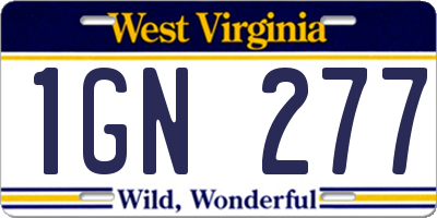 WV license plate 1GN277