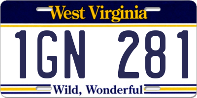 WV license plate 1GN281