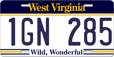 WV license plate 1GN285