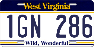 WV license plate 1GN286