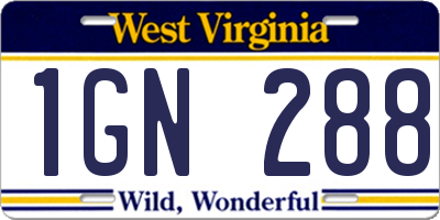 WV license plate 1GN288