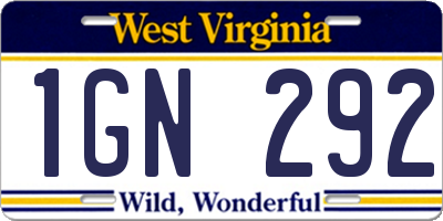 WV license plate 1GN292