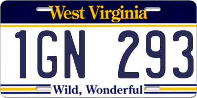 WV license plate 1GN293