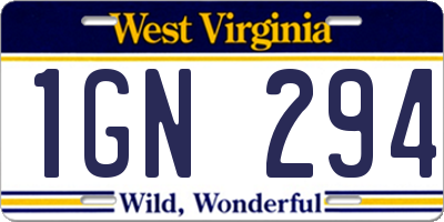 WV license plate 1GN294