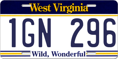 WV license plate 1GN296