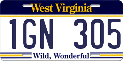 WV license plate 1GN305