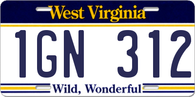 WV license plate 1GN312