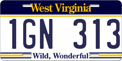 WV license plate 1GN313